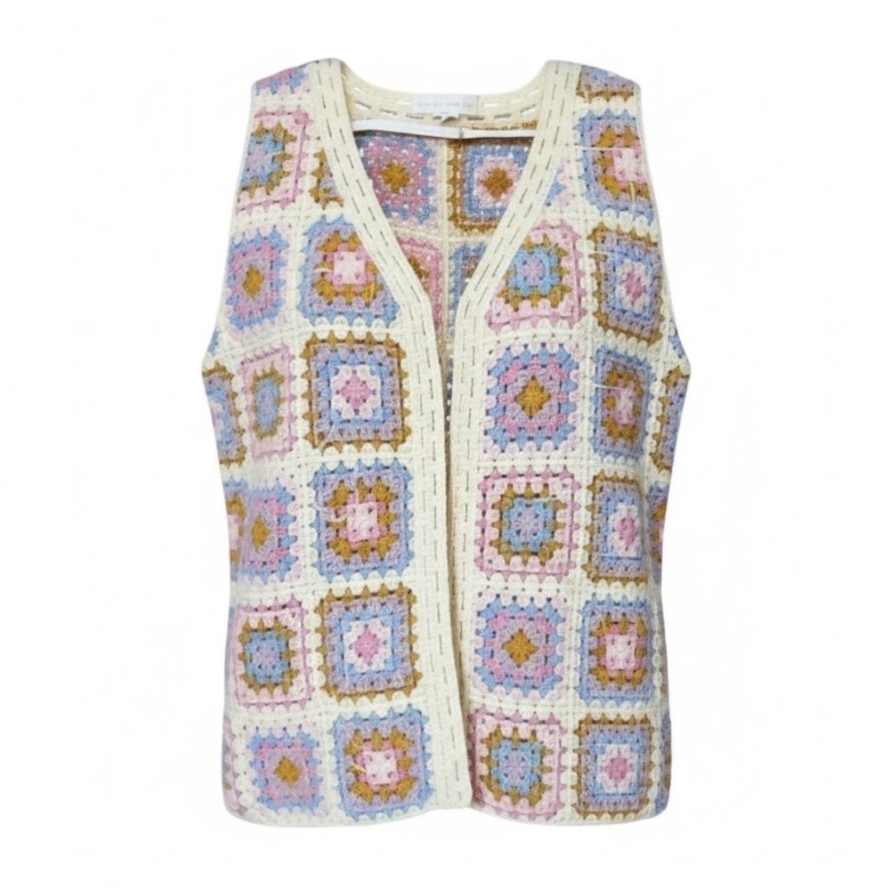 House of Harlow 1960 OS Knitted Crocheted Pastel Coastal Granny Knitted Vest NWT